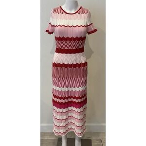 Kelly Obi Knit Chevron Bodycon Dress Sz L Pink Short Sleeve Feminine Unique Rare